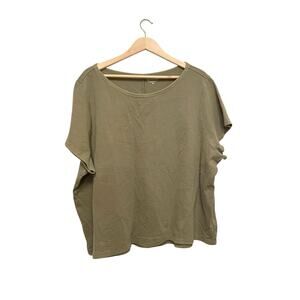 Athleta Sundown Boatneck Tee Shirt Women Size 3X Olive Green Cotton Short Sleeve